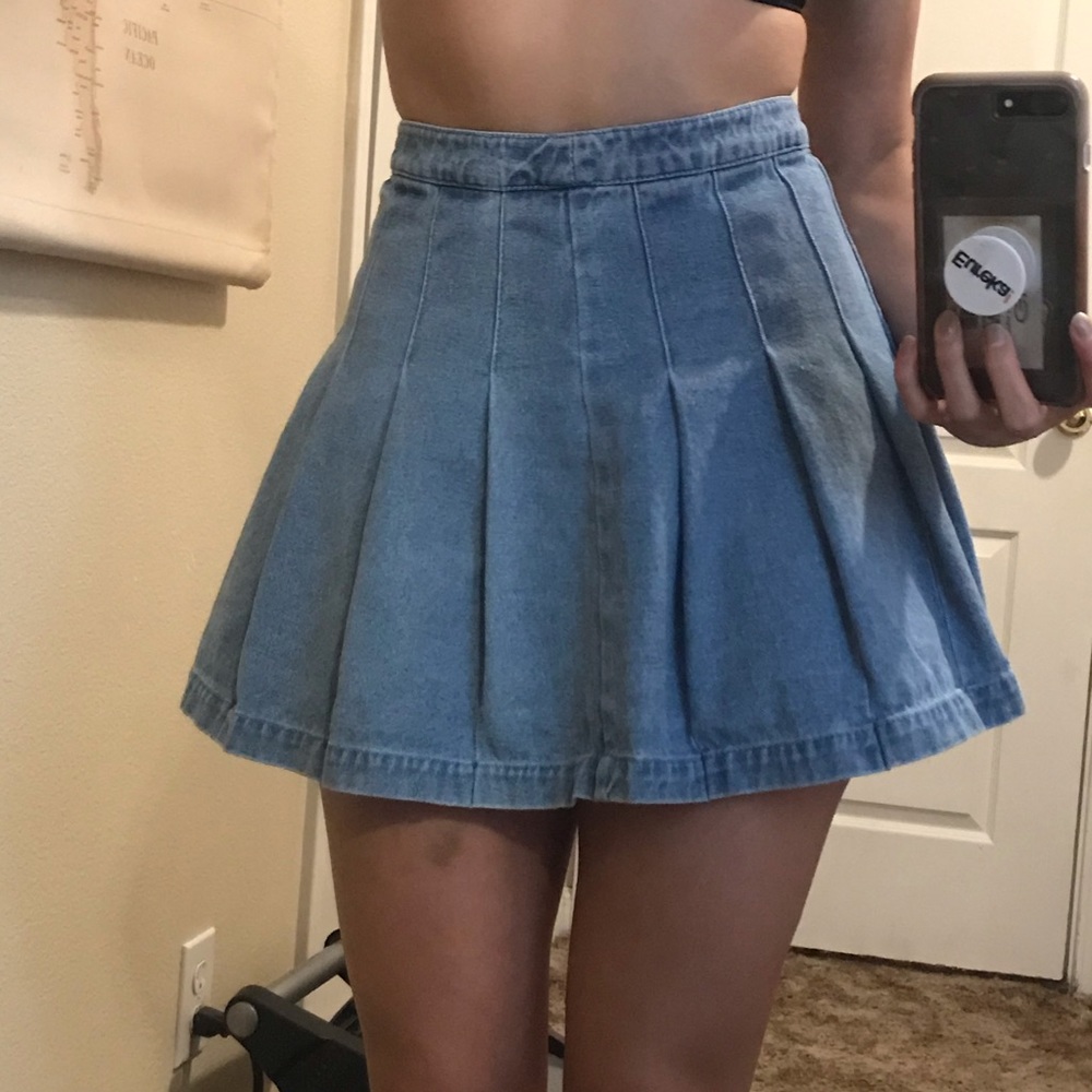 Denim pleated mini skirt